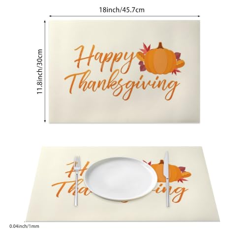 Orange Pumpkin Thanksgiving Placemats Leather Faux Leather 12 X 18 Inchs Imitation Placemats Autumn Harvest Design Heat Resistant Placemat Fall Dining Room Decor Wedding Party Valentine 6- Pack