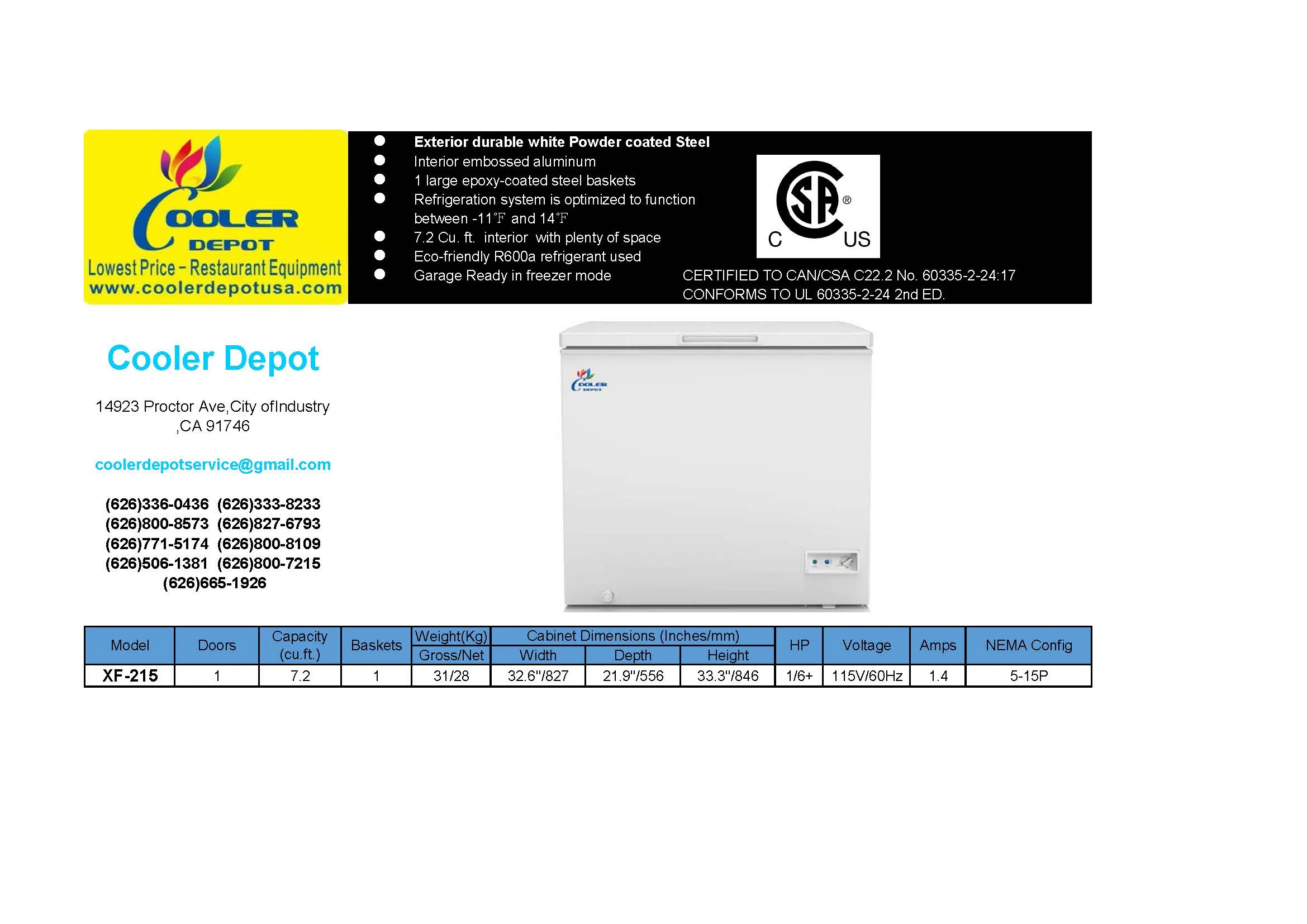 33 in. Solid Top Chest Commercial Freezer 7.2 Cu. ft.