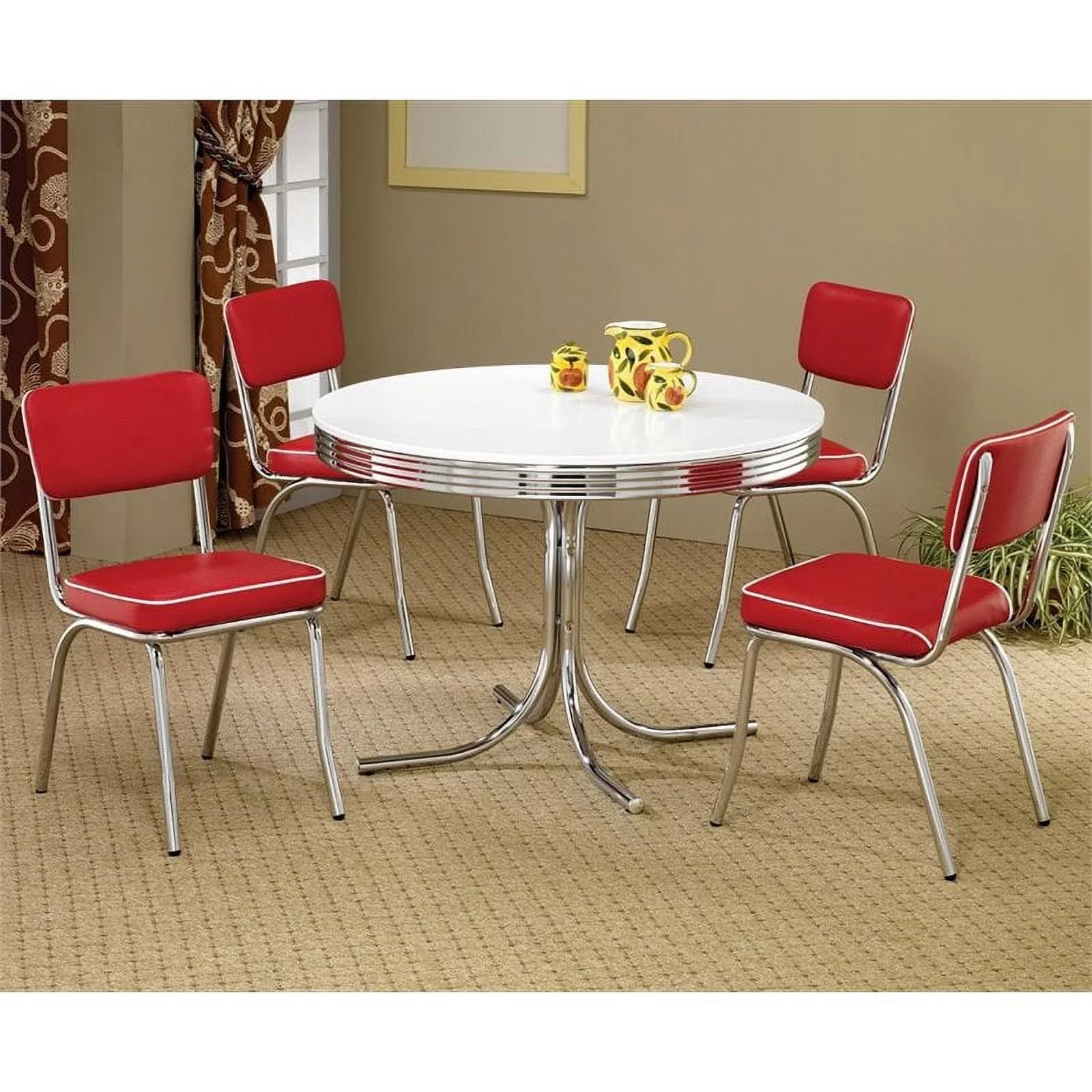 Coaster Cleveland 5 Piece Retro Round Dining Set in White and Red