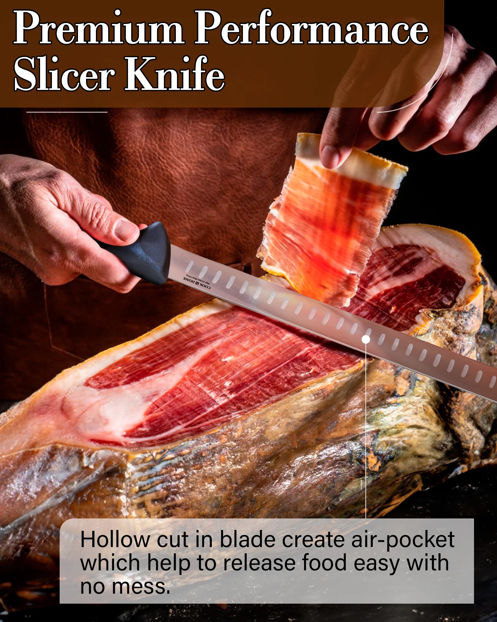 Cook N Home Slicing Carving Knife Roast/Fish Slicer 11-inch, Granton Edge High Carbon Stainless Steel Sharp Kitchen Knife, Ergonomic Handle,Black