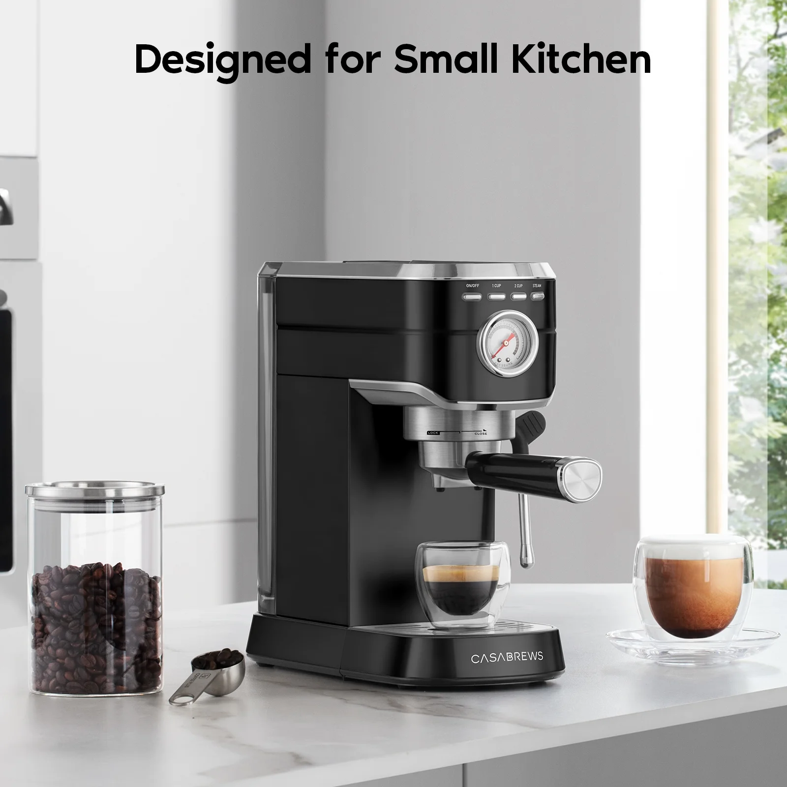 Casabrews 20 Bar Espresso Machine with Milk Frother Steam Wand, Professional Cappuccino Machine,  Stainless Steel, Black