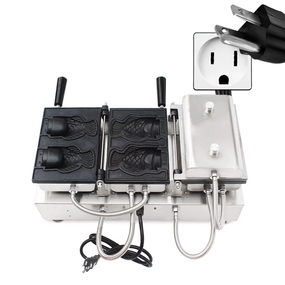 ALDKitchen Taiyaki Maker | Fish Waffle Iron | Stainless Steel Taiyaki Machine with Cast Iron Pan | 4 Open-Mouth Fish Waffles | 110V