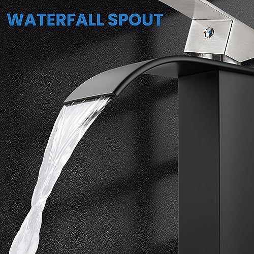 Airuida Brushed Gold Tall Waterfall Bathroom Vessel Sink Faucet Modern Bathroom Vanity Faucet Single Handle Single Hole Farmhouse Bar Mixer Tap Washbasin Faucet Deck Mount