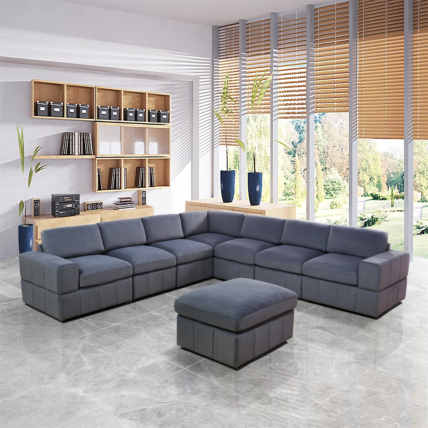 Living Room Furniture Modular Sectional Sofa Sets, with Reversible Chaise L-Shaped Couch Microfiber Sofa 4-seat Modular Large Sectional Couch for Living Room(B-Dark Grey Microfiber)