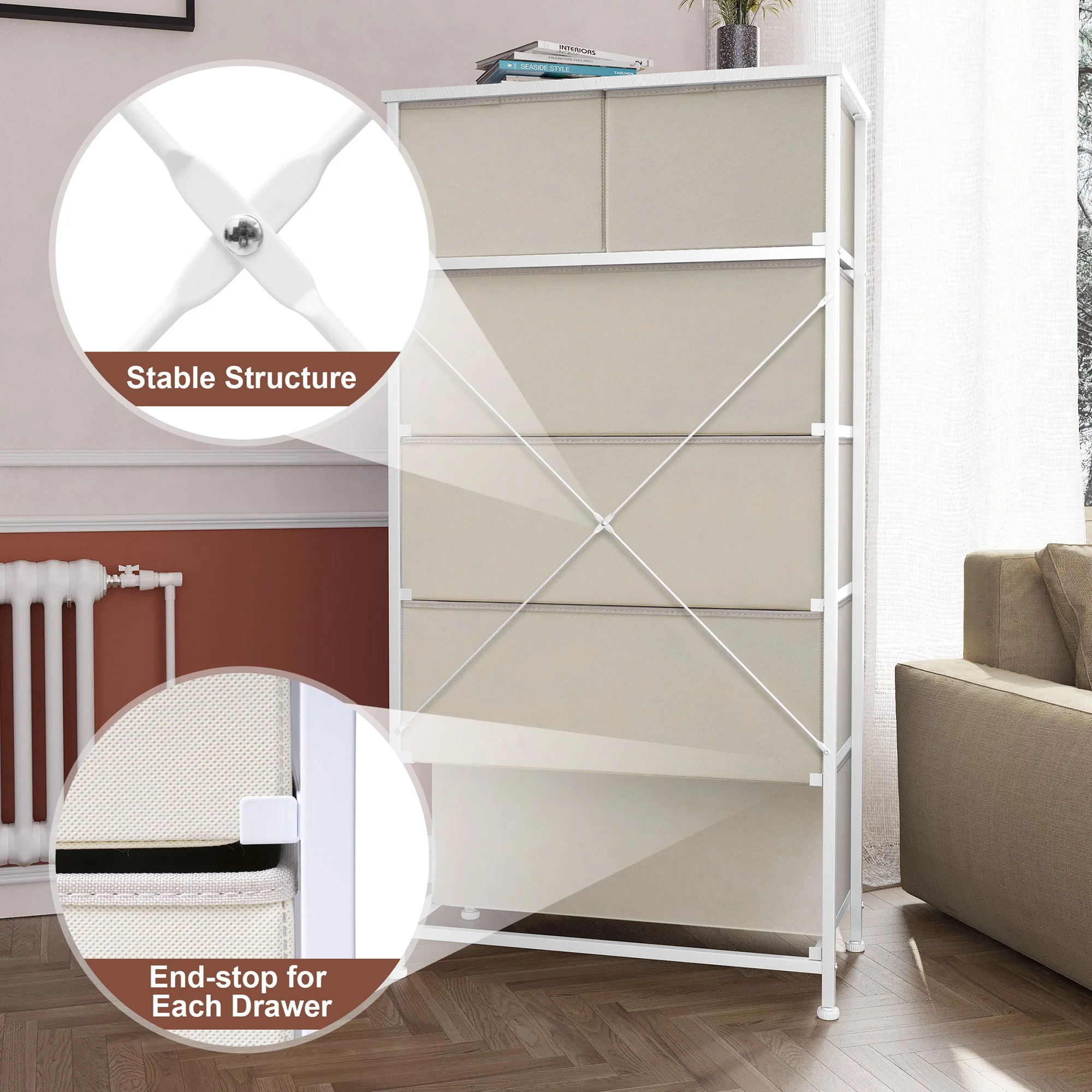 Crestlive Products Beige 6-Drawer Dresser Chest Vertical Tower