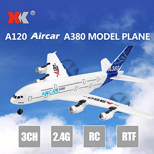 GoolRC RC Airplane, WLtoys XK A120 A380 Aircar Model Plane, 3CH 2.4G Remote Control Airplane, EPP Fixed-Wing RC Aircraft RTF Toy for Kids and Adults