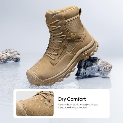 NORTIV 8 Men's Waterproof Work Military Tactical Boots Rubber Toe Leather Outdoor Hiking Motorcycle Combat Boots