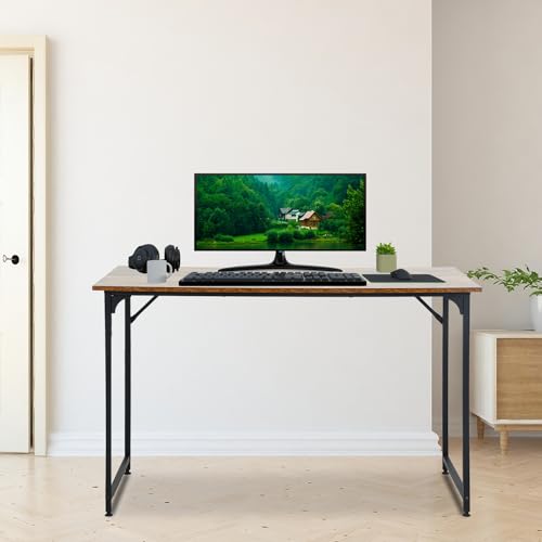 47 inch Computer Desk Modern Writing Desk,Simple Study Table,Industrial Office Desk,Sturdy Laptop Table for Home Office,Brown