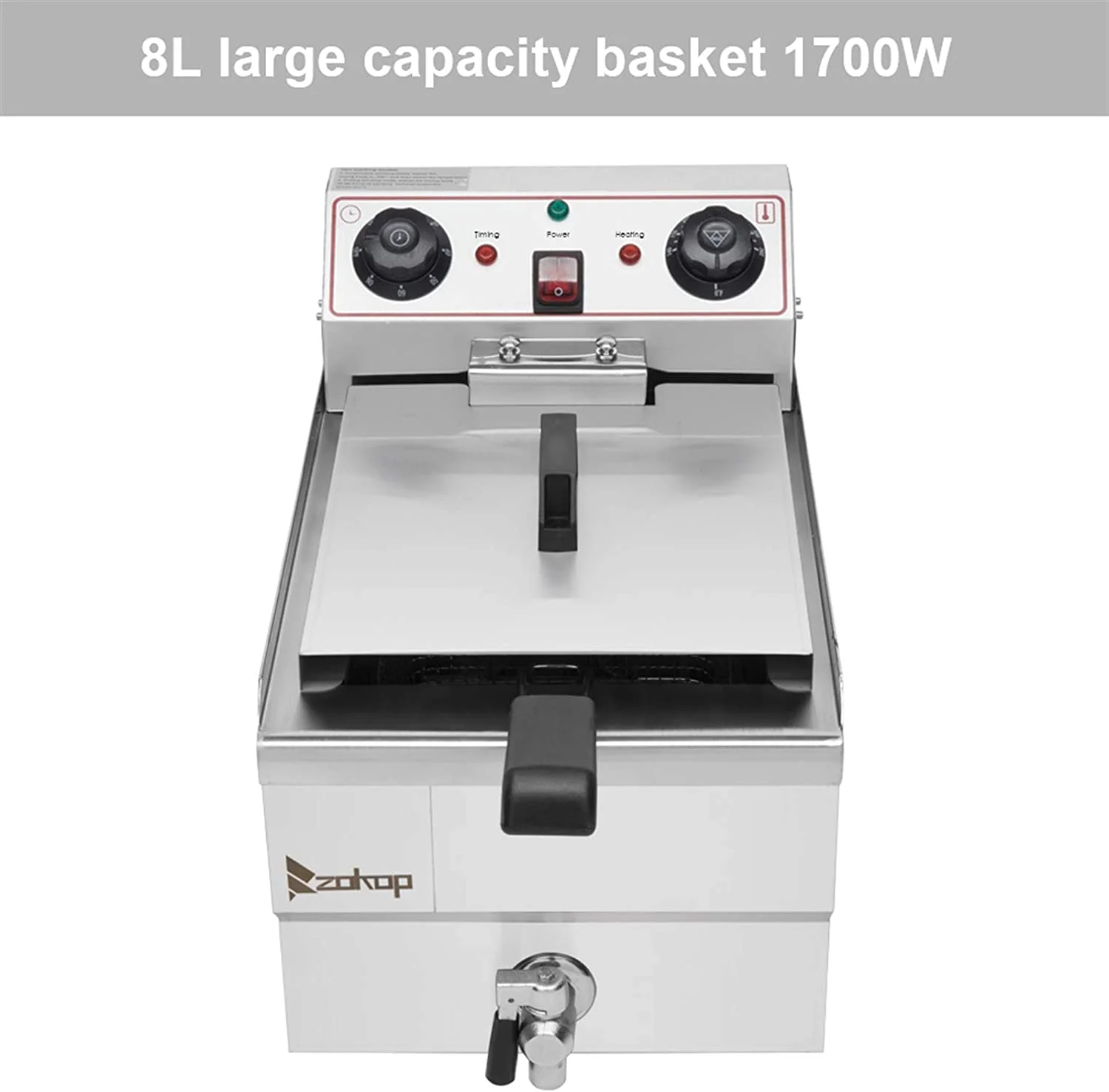 Single Tank Deep Fryer Commercial Electric Stainless Steel Countertop Fryer 1700W Total Capacity 12.5QT/11.8L for Restaurant Home Kitchen with Temperature Control & Large Handle