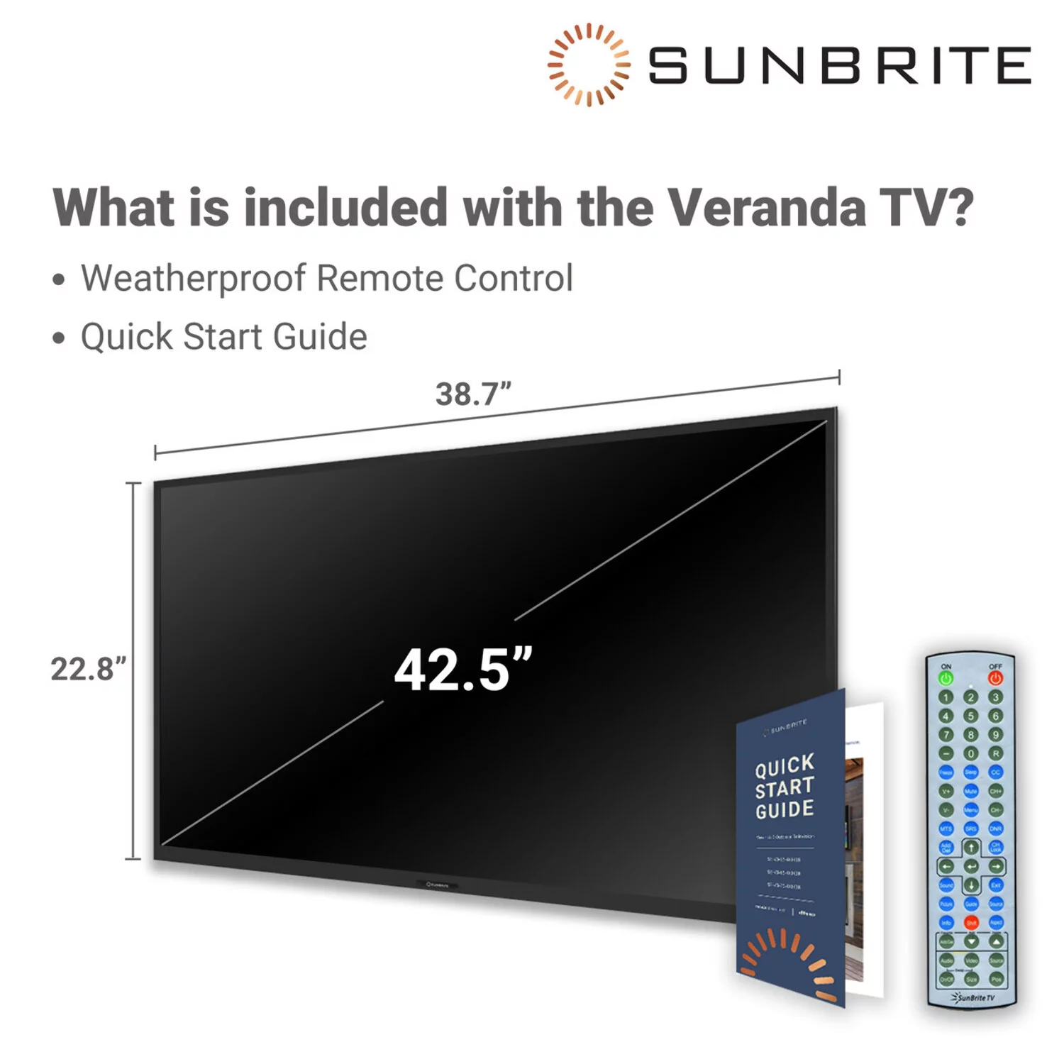SunBrite Veranda 2 Series 43-inch Full Shade Outdoor TV | 4K Ultra HD HDR LED Weatherproof Television - Direct Lit LED Screen with All-Weather Remote (SB-V-43-4KHDR-BL)