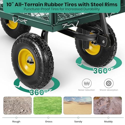 GVDV 660LB Garden Cart with Liner, Heavy Duty Steel Garden Wagon, Folding Utility Wagon with Removable Sides and 10