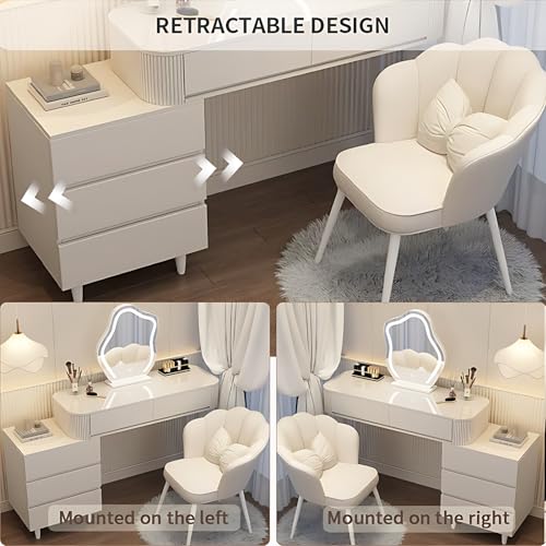 Fashionable Vanity Table with Drawers - Vanity Table Set | LED Smart Makeup Mirror Included | Modern Bedroom Vanity | Solid Wood Material | New Makeup Experience (Round Mirror, 40