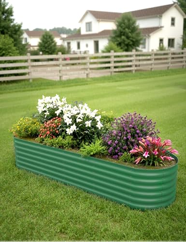 4x2x2Ft Oval Galvanized Steel Raised Garden Bed - Durable Outdoor Metal Planter Box for Vegetables, Flowers, Herbs - Rust-Resistant, Easy Assembly, Beige
