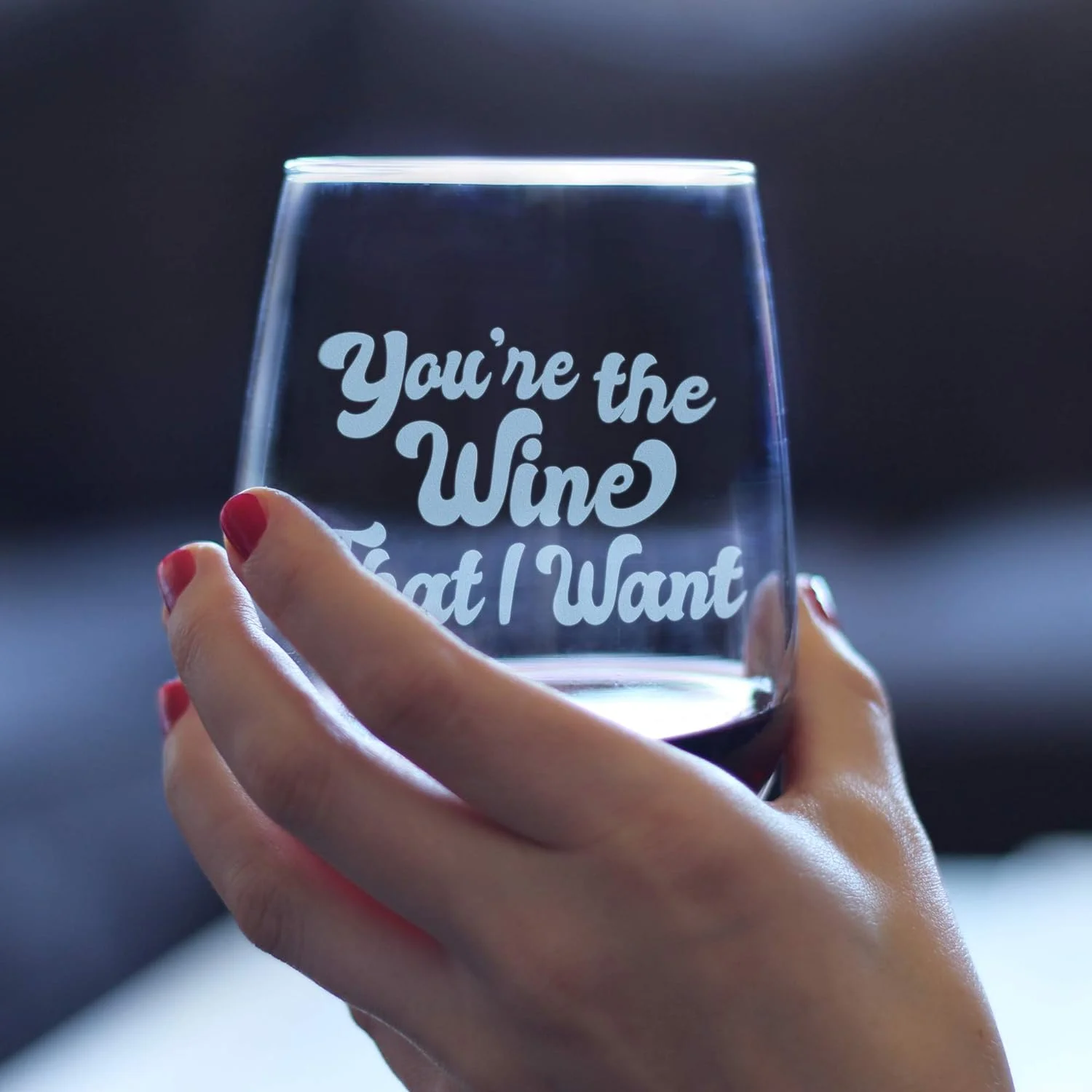 The Wine I Want – Cute Funny Stemless Wine Glass, Large 17 Ounces, Etched Sayings, Gift Box