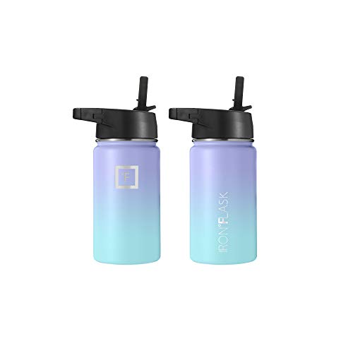 IRON °FLASK Camping & Hiking Hydration Flask with 3 Lids - Stainless Steel, Double Walled & Vacuum Insulated Water Bottle - Leak Proof & BPA Free (Midnight Black, Straw - 40 oz)