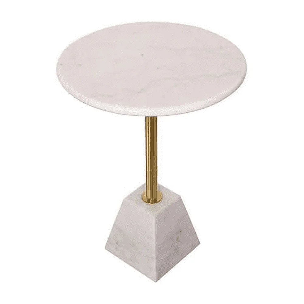 First of a Kind Angela Marble Pedestal Poke Side Table in White With Metal Base
