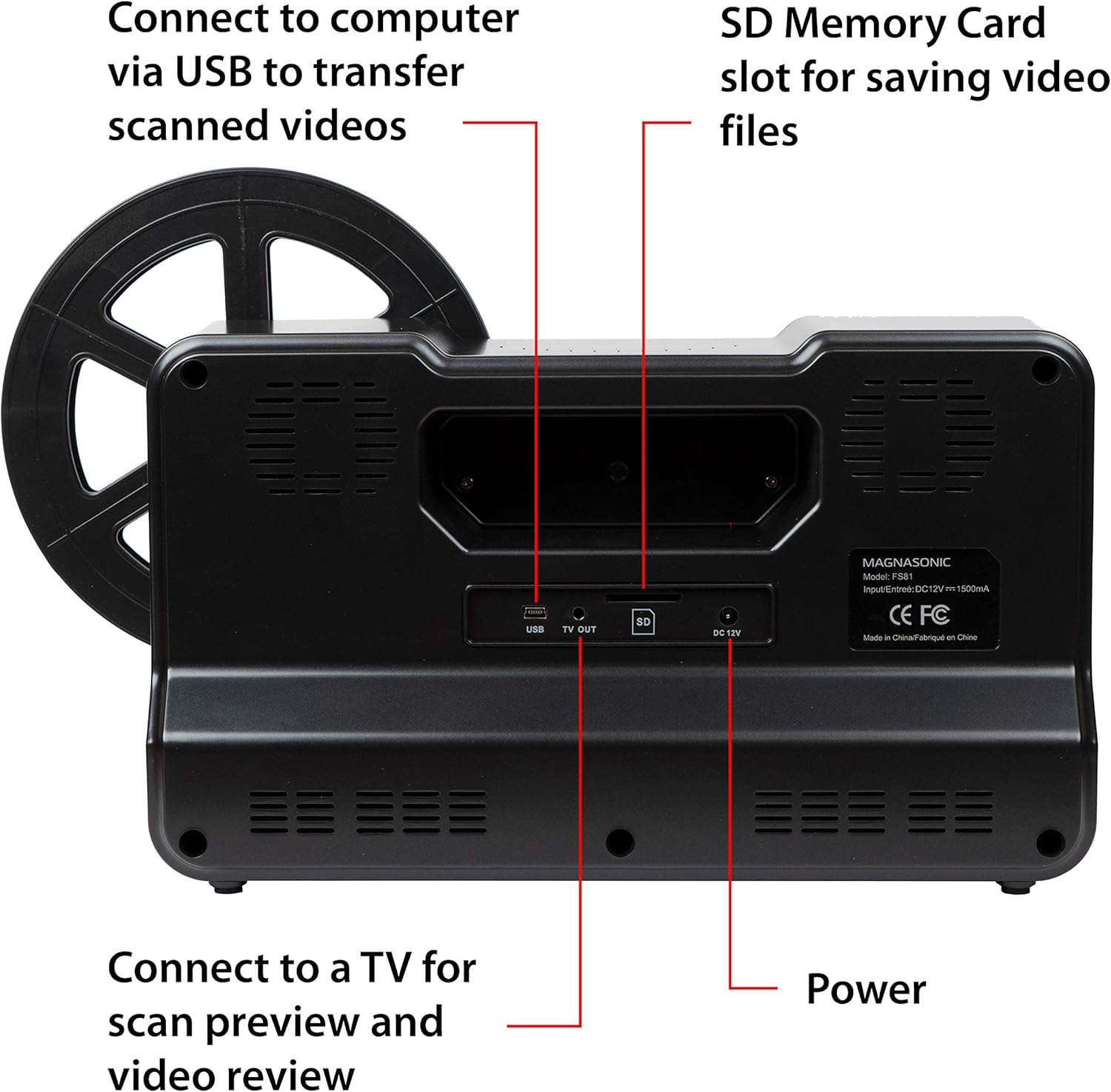 Magnasonic Super 8/8mm Film Scanner, Converts Film into Digital Video, Vibrant 2.3 Screen, Digitize and View 3, 5 and 7 Super 8/8mm Movie Reels (FS81)
