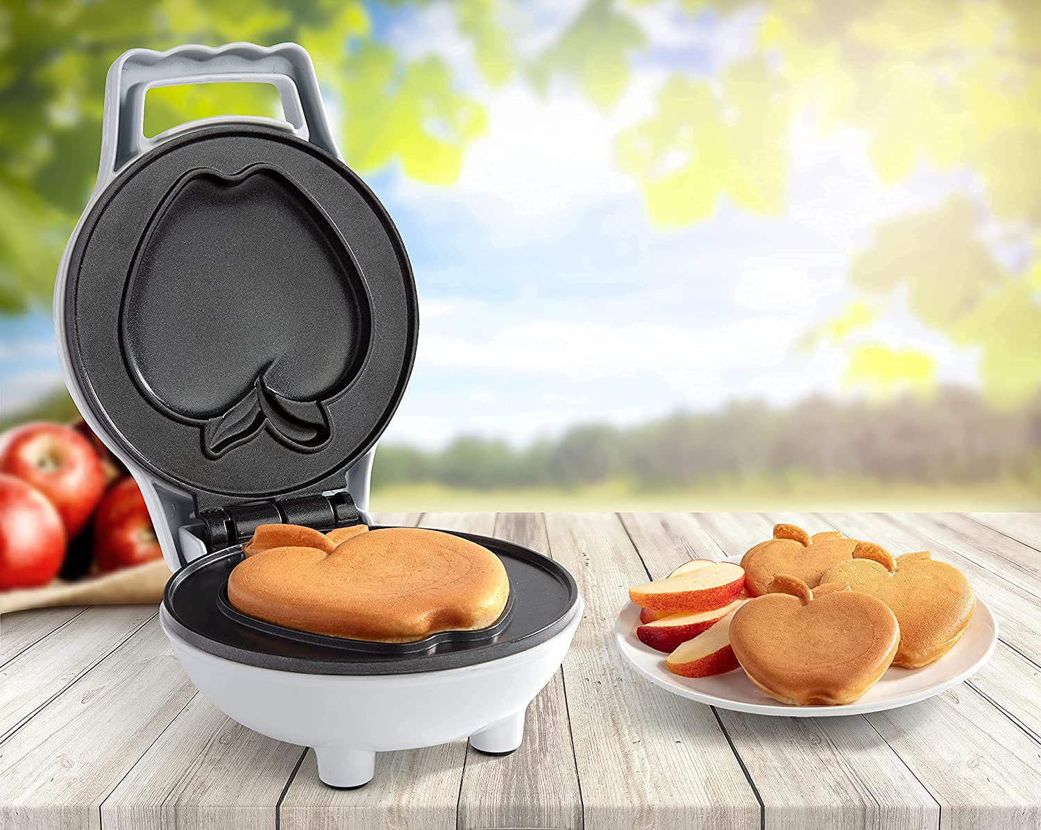 Mini Apple Waffle Maker - Make Breakfast Special for Kids or Adults w/ Individual 4 Inch Waffler Iron, Electric Non Stick Breakfast Appliance, Great for Dorms, Fun for Fall Apple Picking Season