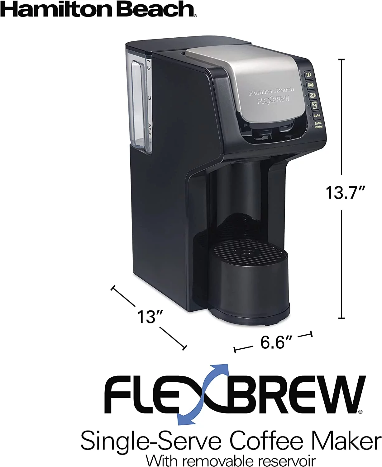 Hamilton Beach FlexBrew Single-Serve Coffee Maker, Removable 50 oz. Water Reservoir, 49901
