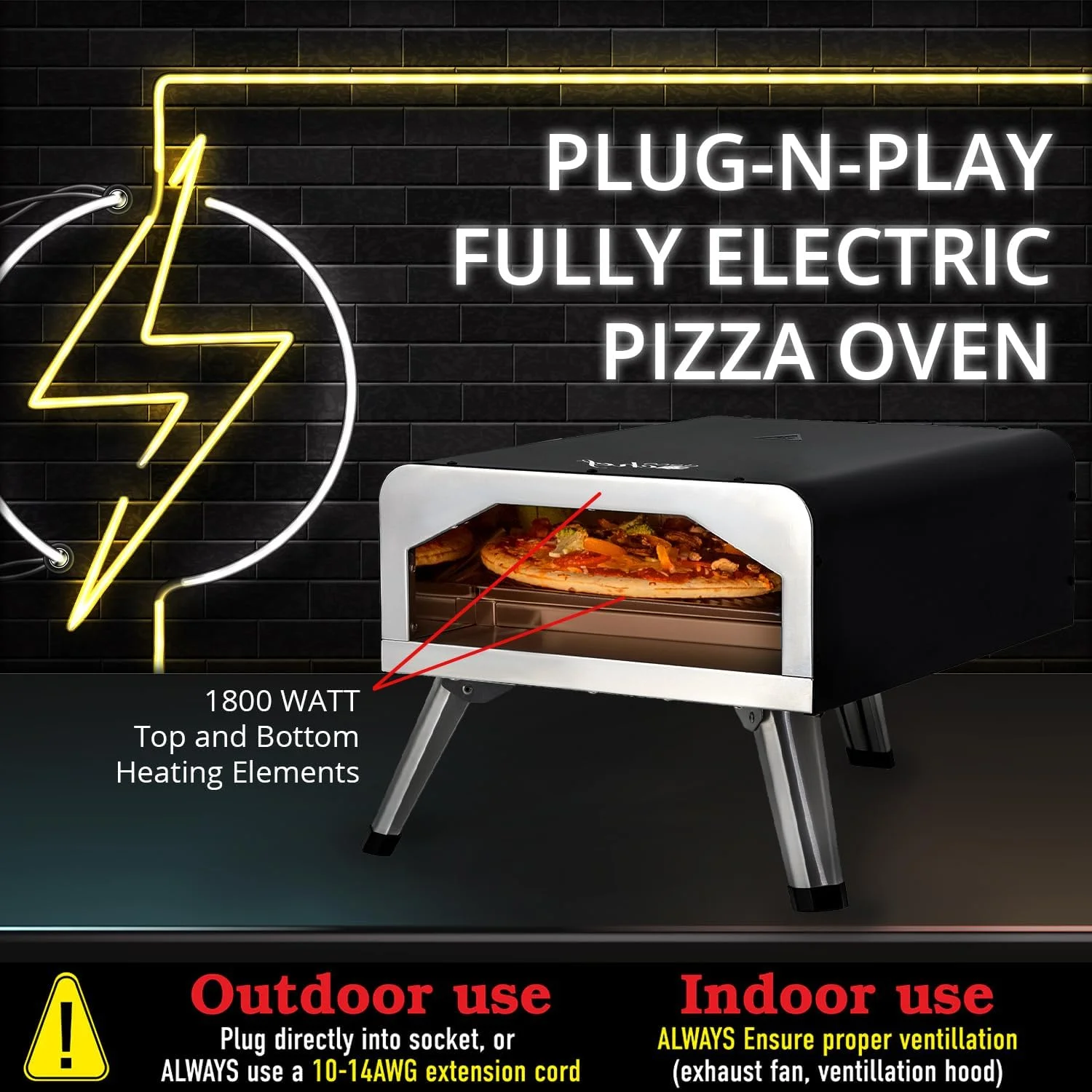 Electric Pizza Oven, 12-Inch Ceramic Stone and Grill, 1800W, Bakes up to 750 Degrees for Countertop  Style Pizza, 13