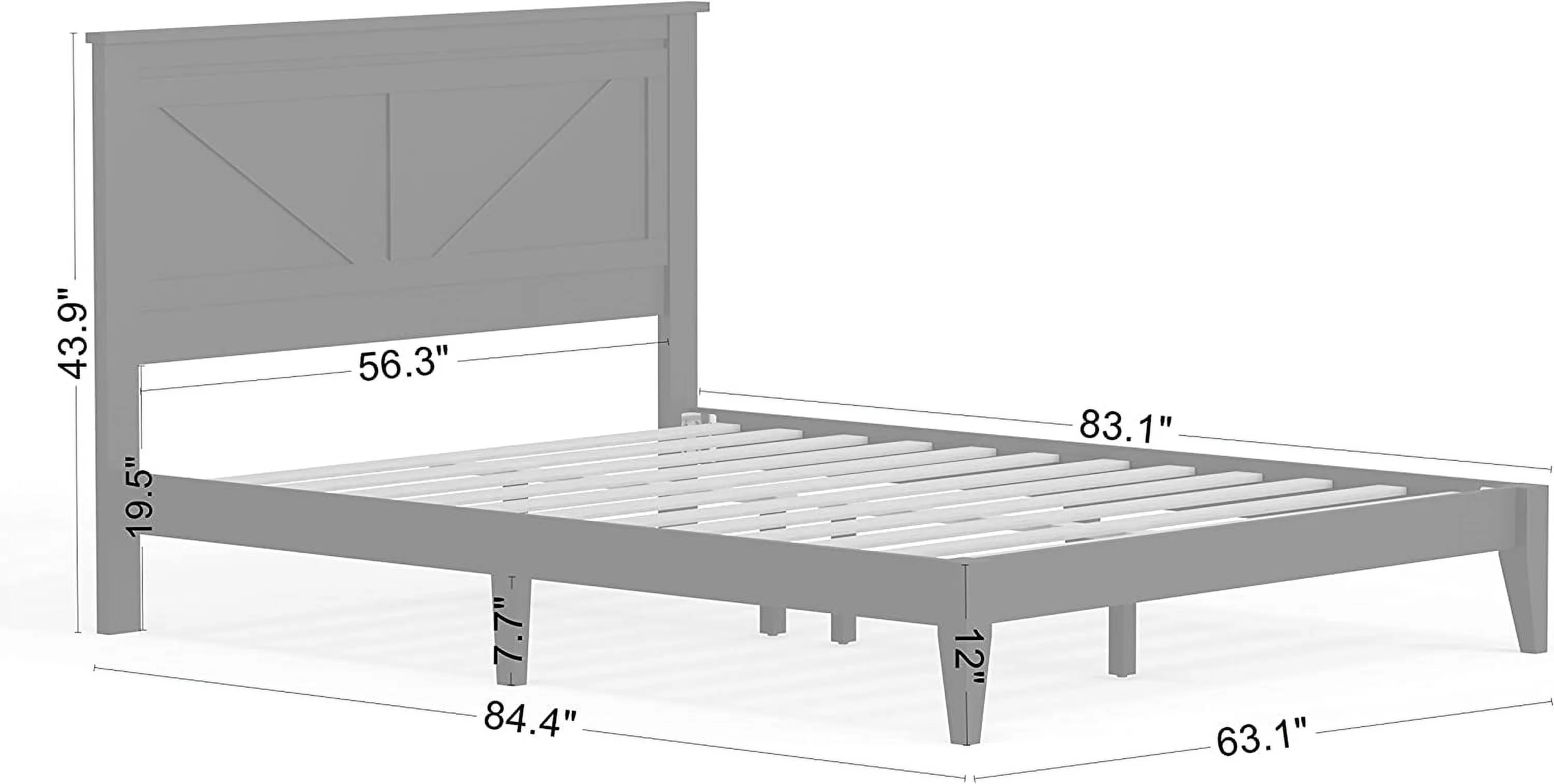 Well Home Farmhouse Solid Wood Platform Bed in Queen - Ultimate Grey