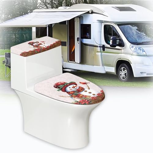 Christmas Bow Bell Toilet Tank Lid Cover and Toilet Seat Lid Cover 2 Pcs Set Toilets Covers with Elastic Cloth Fits Most Toilets Tanks & Lids