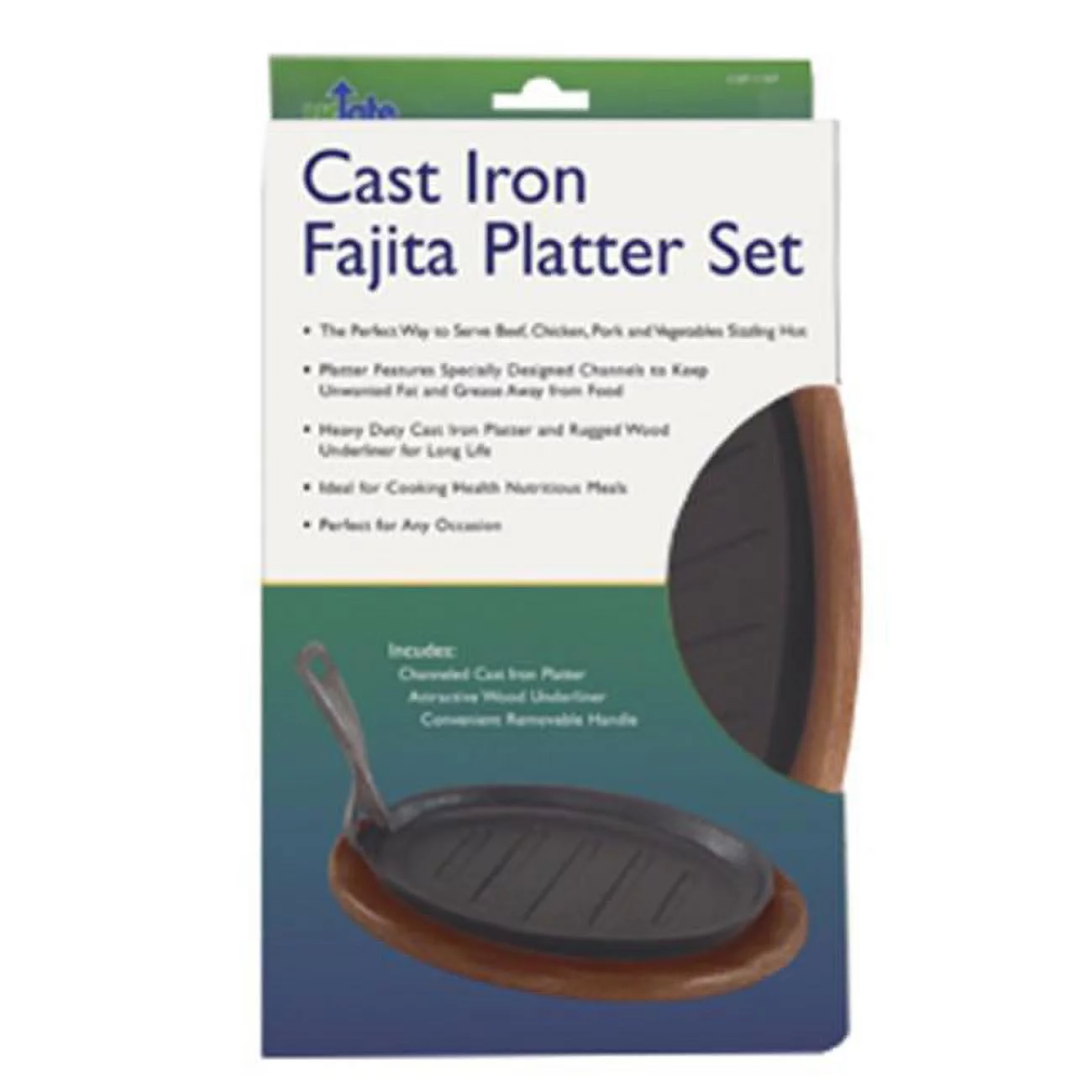 Update International CIZP-11-SET Cast Iron Steak Platters With Wood Underliner