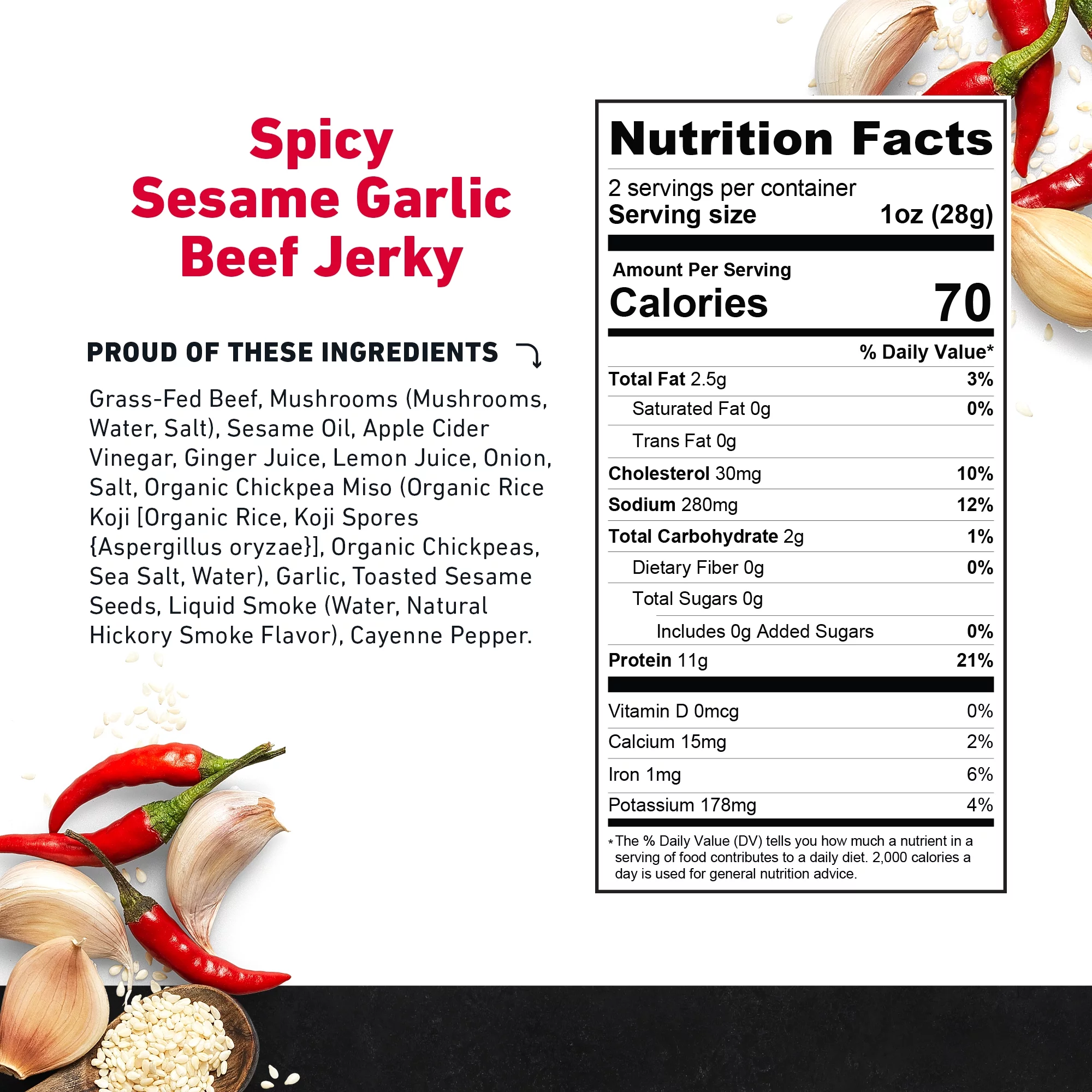 Country Archer 2oz Zero Sugar Spicy Sesame Garlic Beef Jerky Pack Of 12