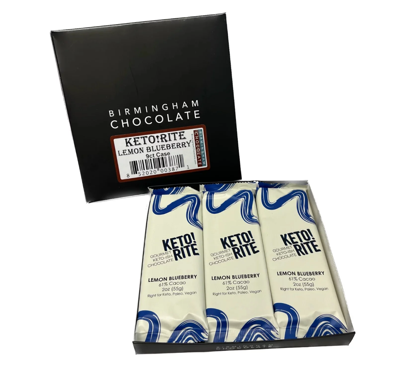 Birmingham Chocolate Keto!Rite Lemon Blueberry Bars, 9 Pack - Sugar-Free, Gluten-Free, Vegan, Non-GMO, Kosher, Keto, Paleo, Gourmet Wellness Snacks, Sustainable, 20oz