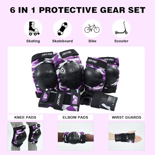 Kids Knee Pads and Elbow Pads Kids Protective Gear Set, Bike Knee Pads for Kids Wrist Guards for Roller Skating Skateboarding Biking Blue