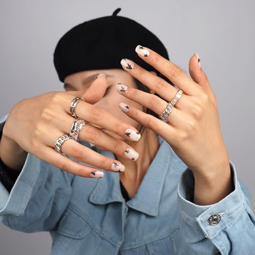 DANNI & TONI Semi Cured Gel Nail Strips Christmas Santa Claus Snowflakes Cat Eye Gel Nail Wraps 28 Stickers | Mistletoe Meow