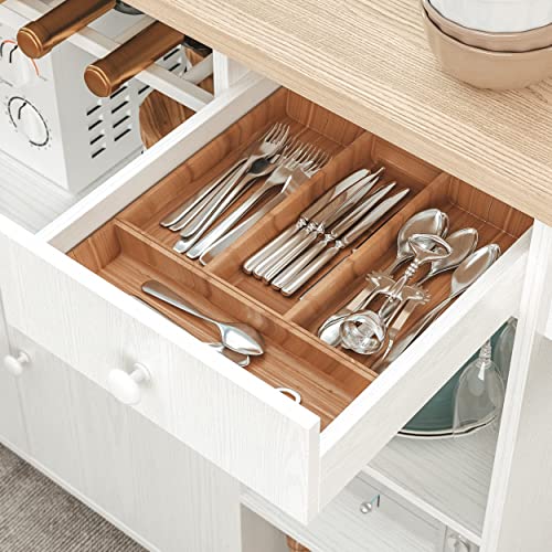 IRONCK Rolling Kitchen Island Cart with Drop-Leaf and Wine Rack, Microwave Rack Serving Cart on Wheels with Drawer & Shelves & Spice Rack & Cup Hanging, White