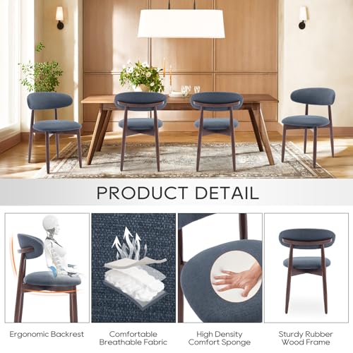 COLAMY Wooden Dining Chairs Set of 4, Modern Fabric Upholstered Dining Room Chair, Farmhouse Kitchen Chairs with Foot Pegs, Green