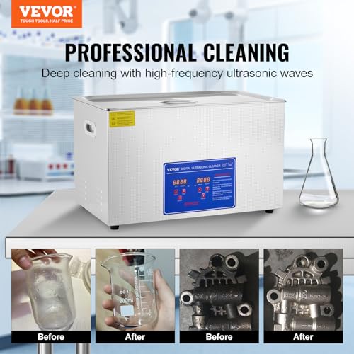 VEVOR 30L Industrial Ultrasonic Cleaner with Digital Timer&Heater 40kHz Professional Large Ultrasonic Cleaner Total 1100W for Wrench Tools Industrial Parts Mental Instrument Apparatus Cleaning