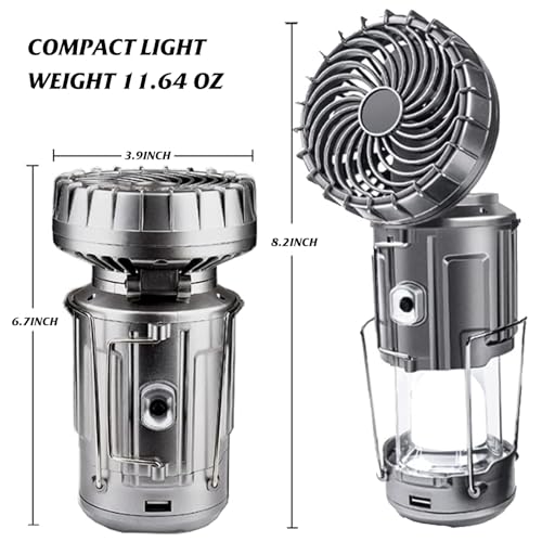 2Pack Solar Camping Lantern with Fan, 3-Way Power Source,Rechargeable Lanterns for Power Outages, Camping Lights for Tent Hurricane Emergency Camping Gear Must Haves