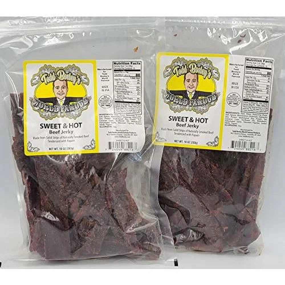 Todd 's World Famous 10 Oz Sweet & Hot Jerky (2 Pack) - Made From 100% Real, Non-Processed Meat Inspected & Passed By USDA!
