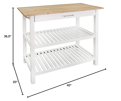 Casual Home Kitchen Island with Solid American Hardwood Top, Natural/White, 40