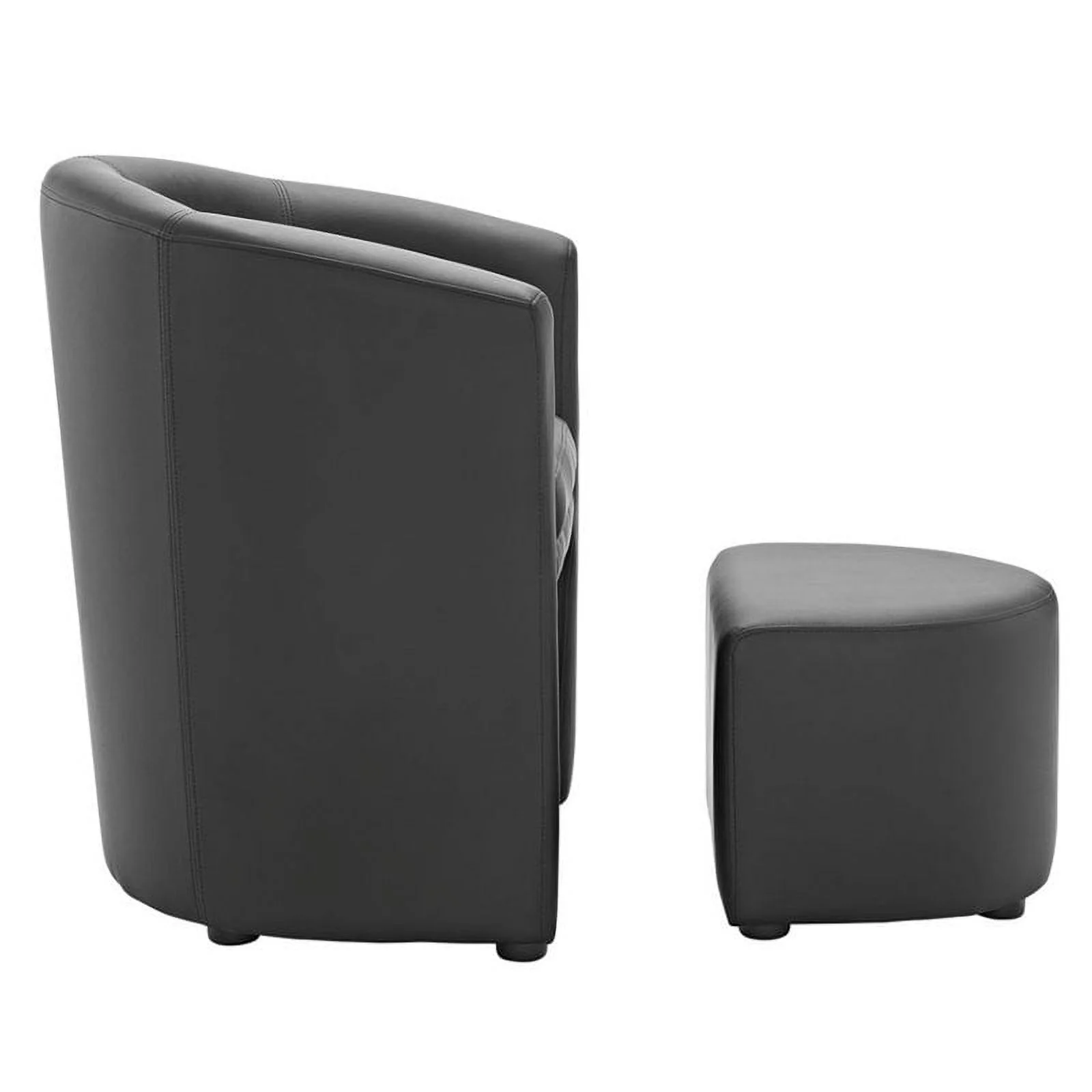 Home Square 2 Piece Faux Leather Accent Chair Set with Ottoman in Black