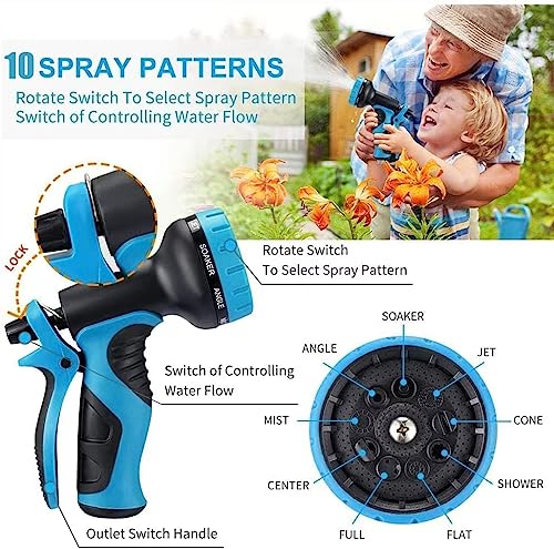 Garden Hose 50 ft -Heavy Duty Water Hoses - Flexible&Lightweight Car Washing Pipe with Stainless Steel Strain Reliefs,Kink-free Rubber Hoses with Spray