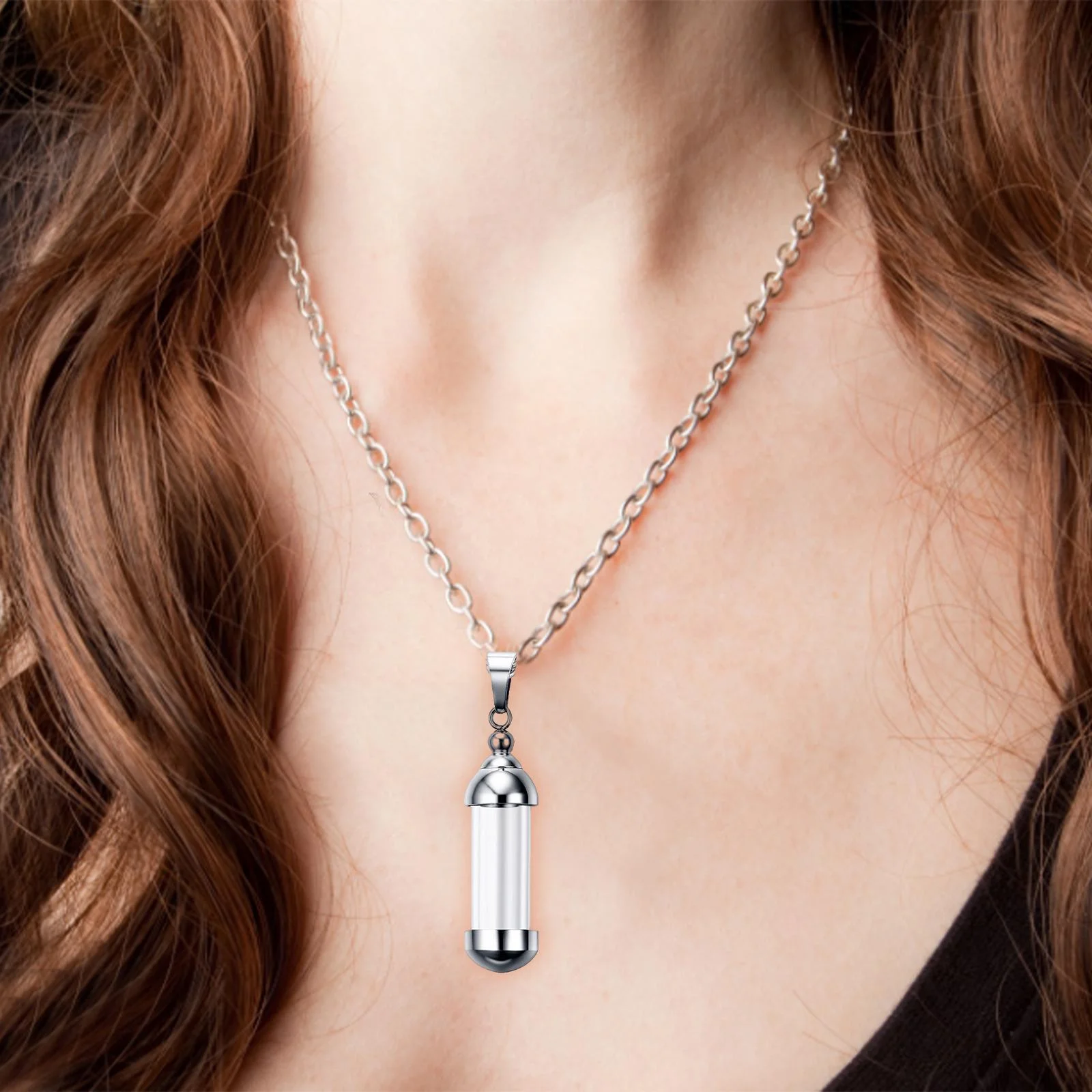 10Pieces Glass Vial Pendant Necklace Openable Urn Chain Clear Keepsake Ash Tube