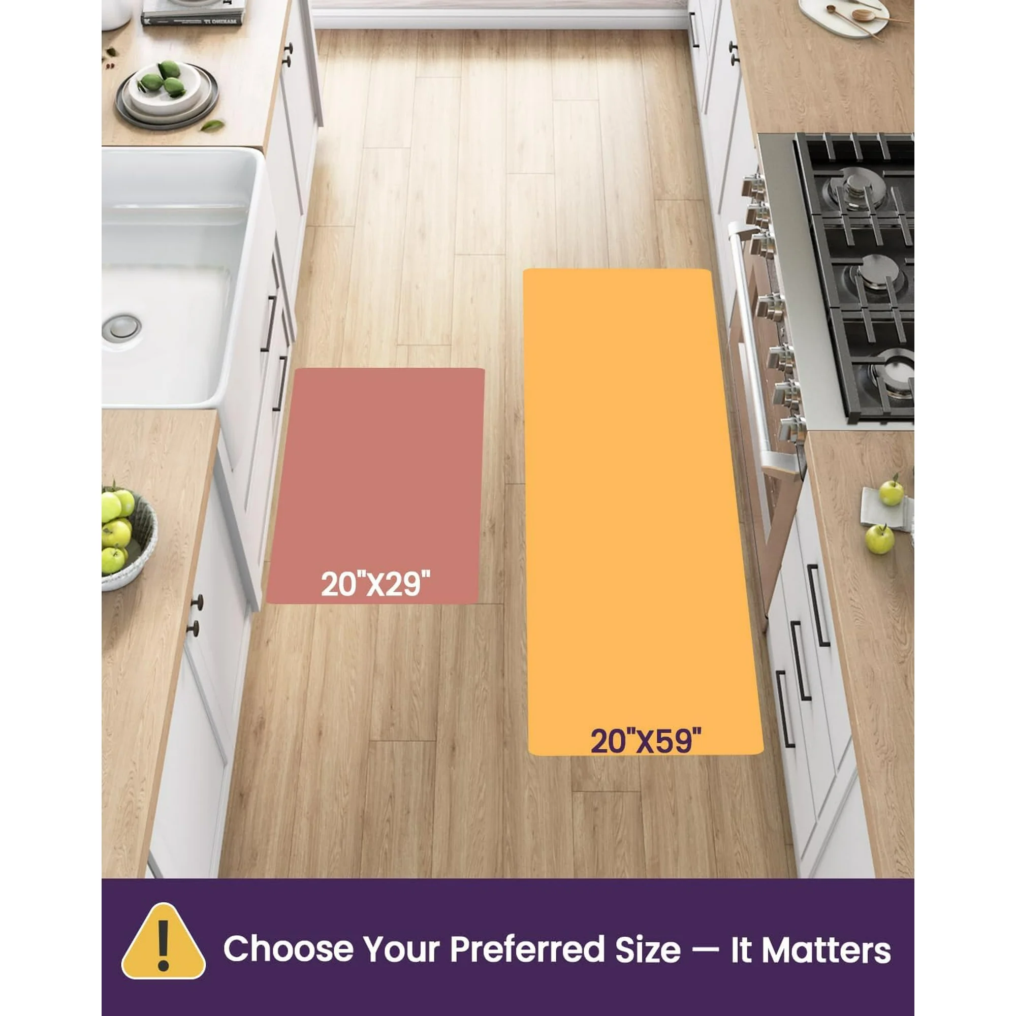 Kitchen Floor Mats Anti Fatigue, 20x29+20x59 Large Wide Cushioned Runner Rug Memory Foam, Waterproof Comfort Standing Padded Non Skid for Home Office Sink Laundry, Black and White Buffalo Plaid