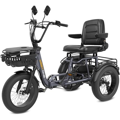 Folding Electric Tricycle for Adults, 1200W Electric Trike, 22MPH 100Miles 3 Wheel Electric Bike, Reverse Gear, Rear Differential, 450lbs Load, F&R Baskets, 4'' Wide Fat Tire, UL Certified