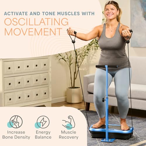 Lifepro TrimLite Vibration Plate Exercise Machine with Handlebars – Whole Body Vibration Machine, Ideal Lymphatic Drainage Massager – 99 Speed Levels, Bluetooth Speaker, Resistance Bands & Remote