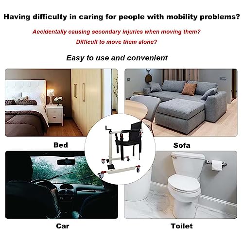 Patient Lift for Home, Width and Height Adjustable Multifunctional Patient Lift Transfer Chair Equipped a Cushion with Backrest, Easy to Assemble and Use, Safe and Stable, Capacity 209 lbs