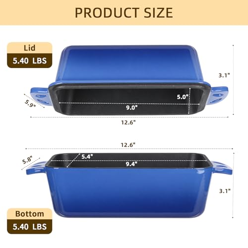 9x5 Enameled Cast Iron Loaf Pan with Lid - 2 in 1 Homemade Sourdough Bread Baking Pan