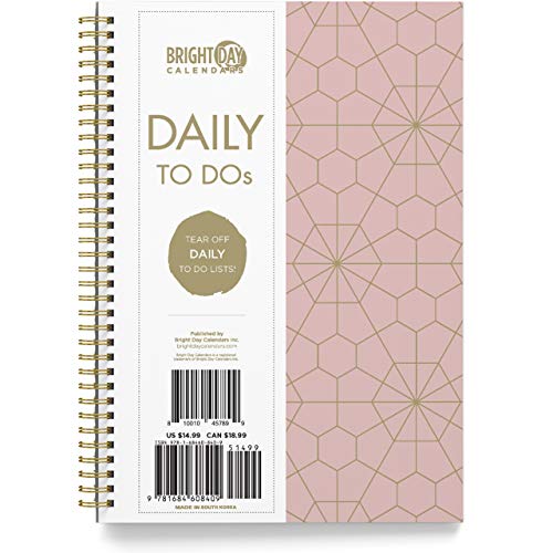 Undated To Do List by Bright Day Daily Task Checklist daily planner to do list notebook Non Dated Flex Cover Spiral Organizer Habit Tracker 8.25 x 6.25, Blue Gold Geometrics
