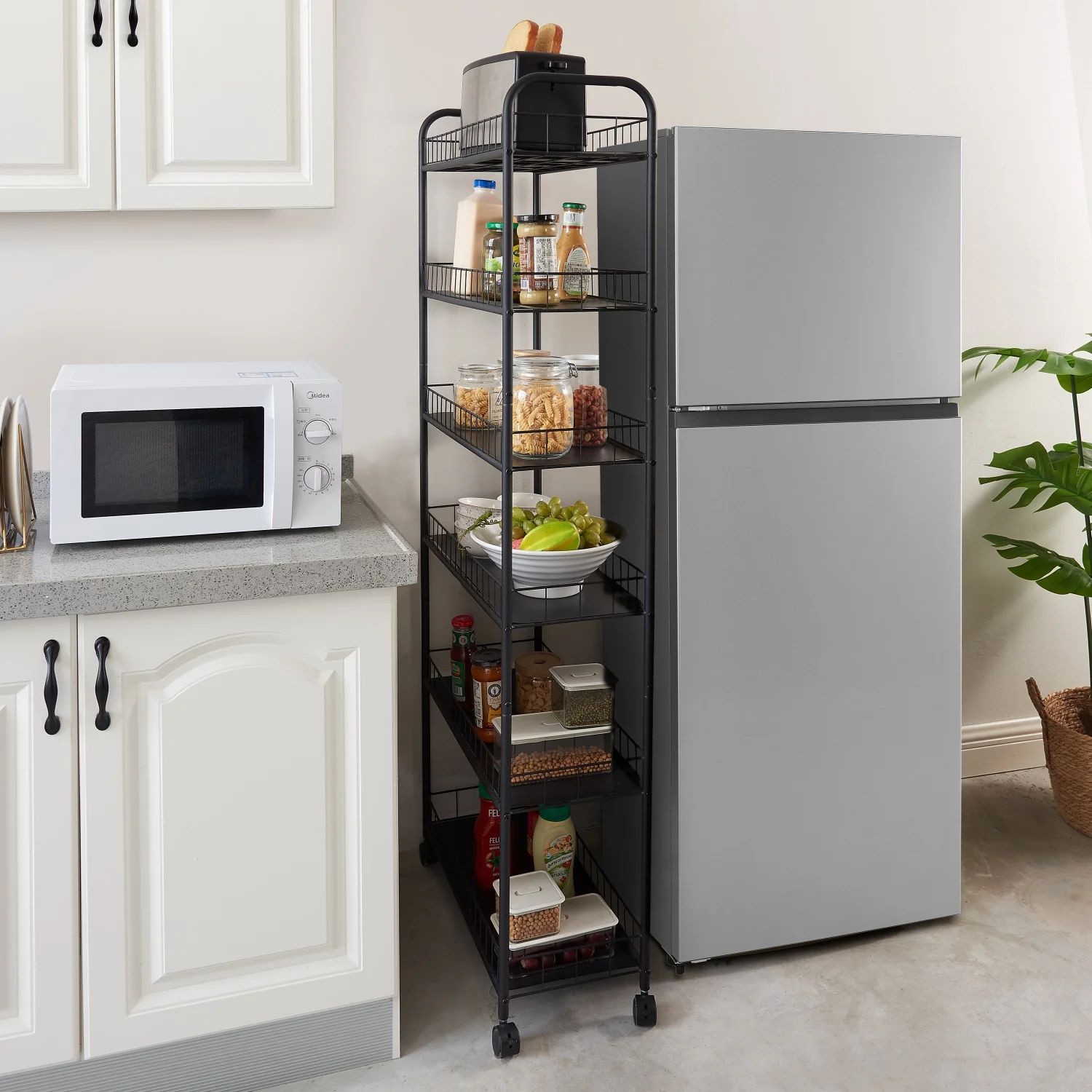 Holaki 6-Tier Slim Rolling Storage Cart, Mobile Shelving Unit with Wheels, Metal Wire Storage Shelving Rack with Baskets for Kitchen Bathroom Office Laundry Narrow Piaces