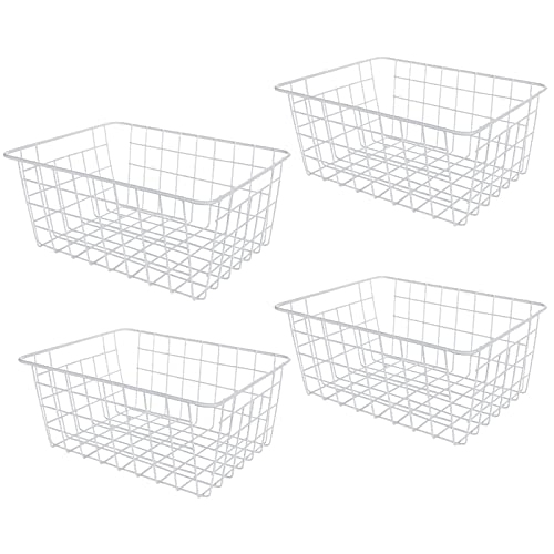 4 Pack Deep Freezer Organizer Bins Stackable Wire Basket for Organizing Metal Wire Storage Baskets for Pantry, Freezer Baskets for Chest Freezer, Upright Freezer