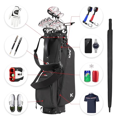 KVV Lightweight Golf Stand Bag with 7 Way Full-Length Dividers, 5 Zippered Pockets, Automatically Adjustable Dual Straps，Elegant Design