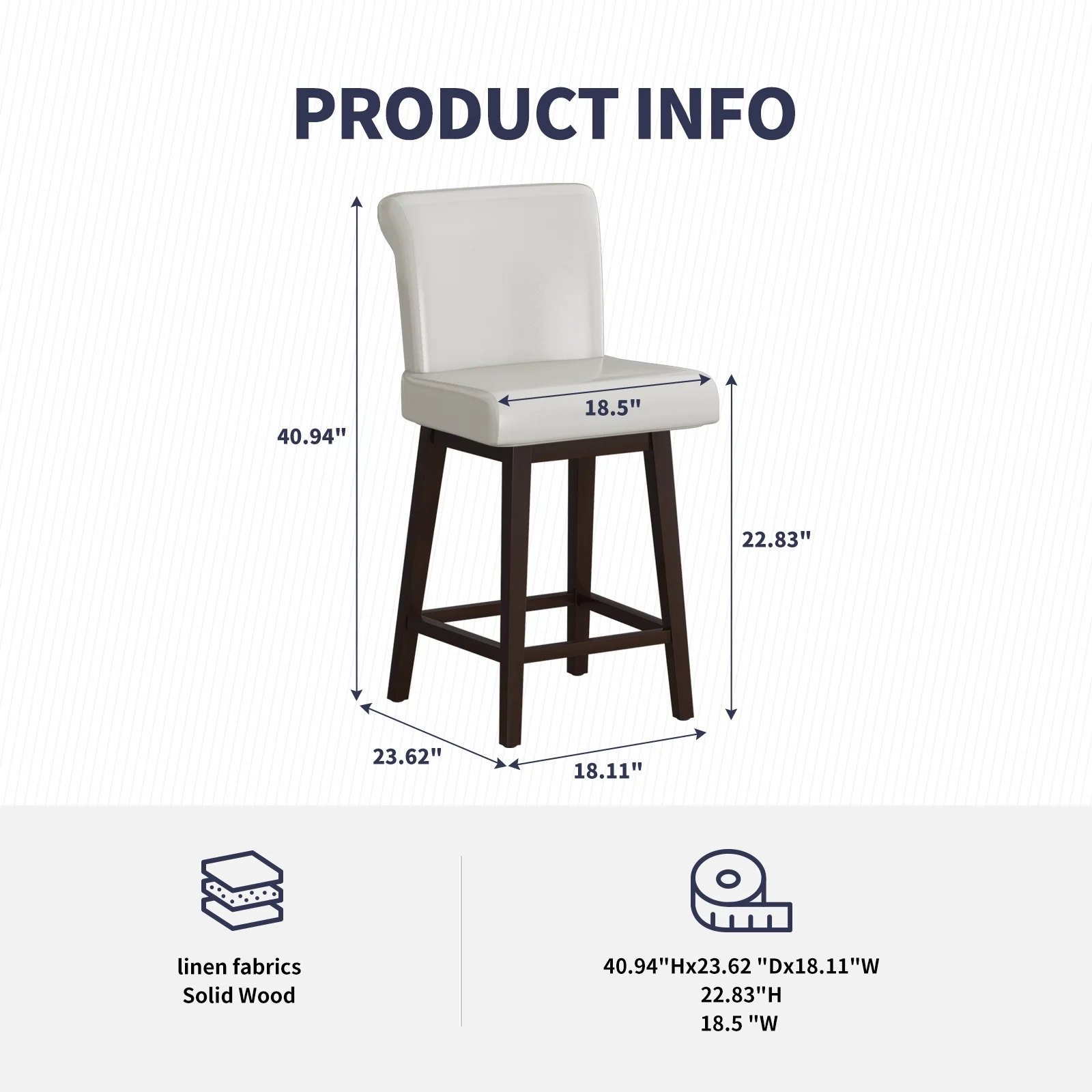 ZAFLY Bar Stools Set of 2, 360° Swivel Barstools with Backrests, Modern Height Swivel Counter Stools, Accent Wooden Bar Stools for Kitchen/Dining Room - White